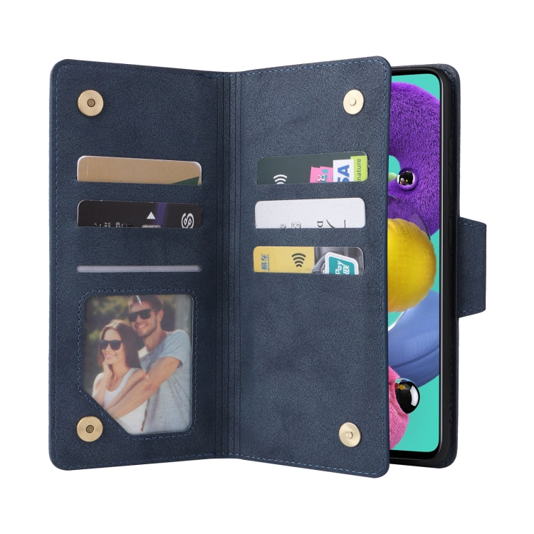 For Samsung Galaxy A51 Rivet Buckle 9 Cards Three Fold Leather Phone Case