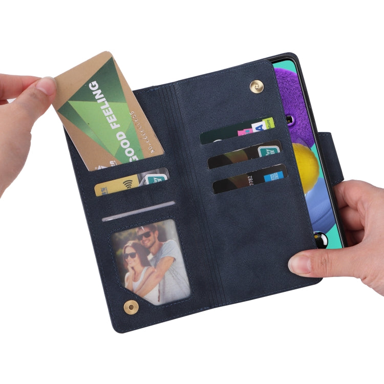 For Samsung Galaxy A51 Rivet Buckle 9 Cards Three Fold Leather Phone Case