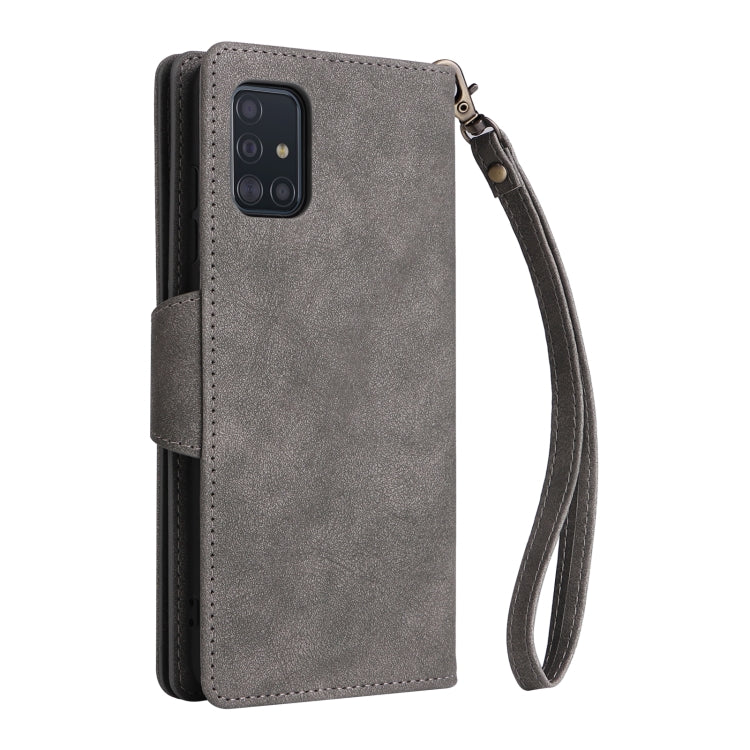 For Samsung Galaxy A51 Rivet Buckle 9 Cards Three Fold Leather Phone Case
