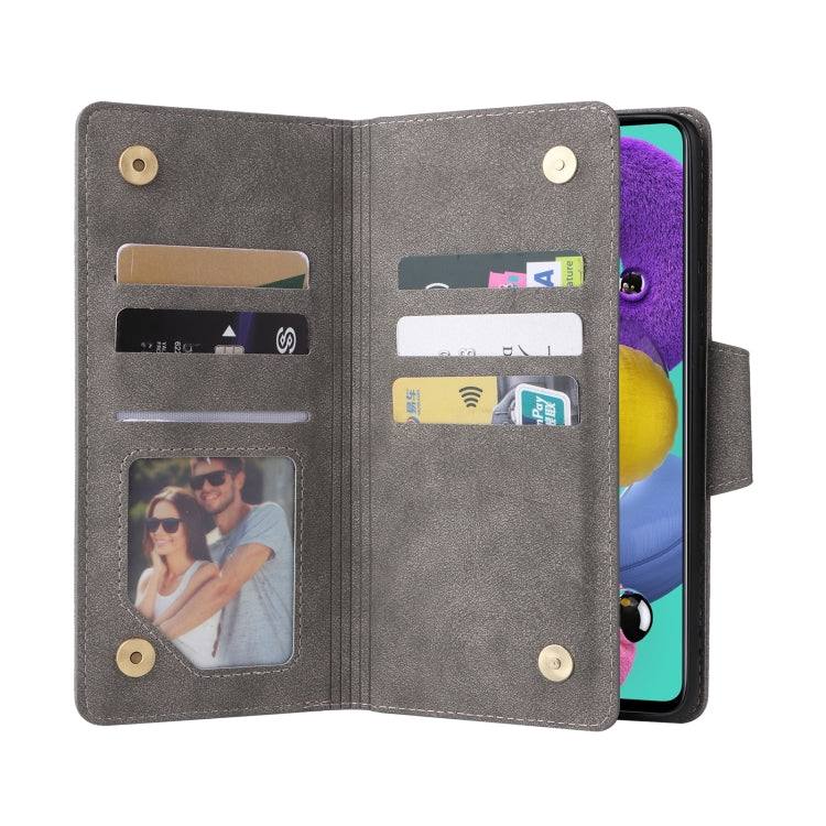 For Samsung Galaxy A51 Rivet Buckle 9 Cards Three Fold Leather Phone Case