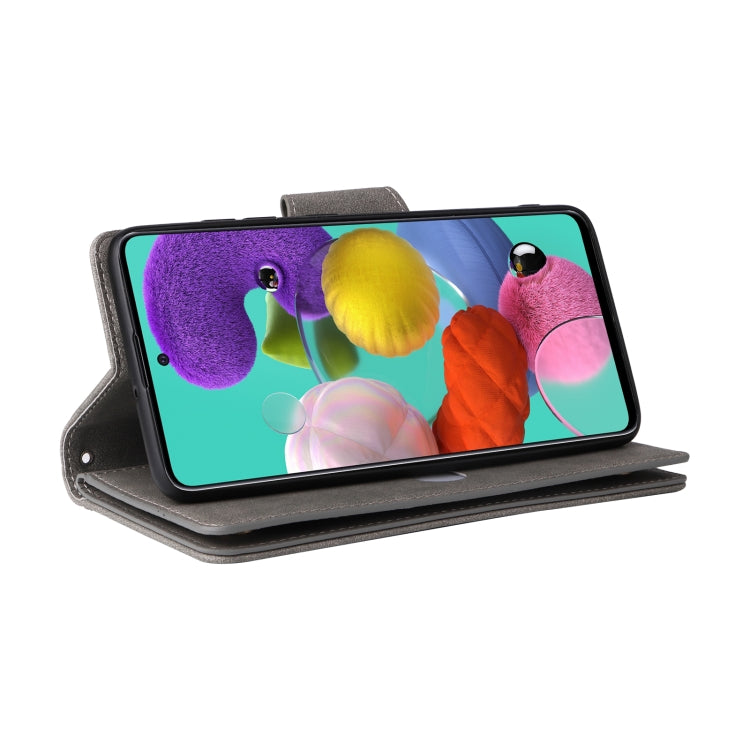 For Samsung Galaxy A51 Rivet Buckle 9 Cards Three Fold Leather Phone Case