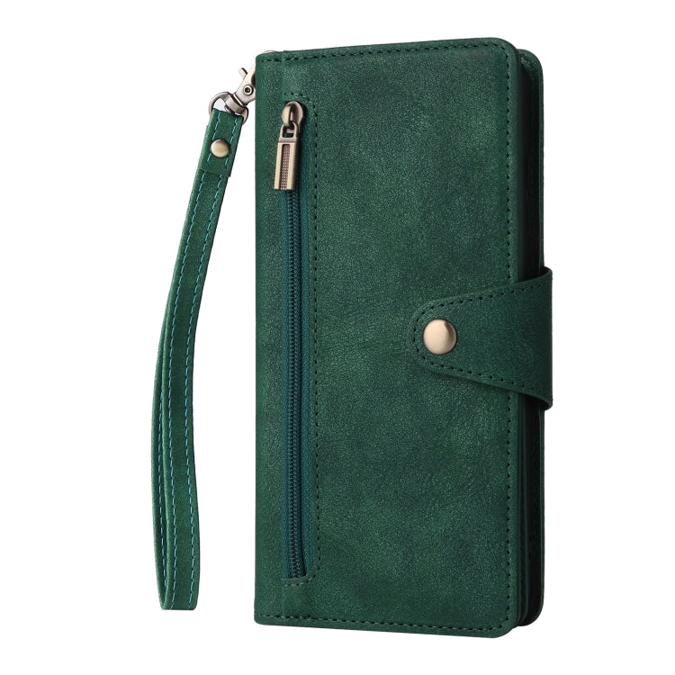 For Samsung Galaxy A51 Rivet Buckle 9 Cards Three Fold Leather Phone Case