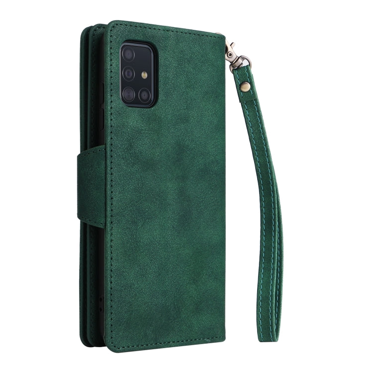 For Samsung Galaxy A51 Rivet Buckle 9 Cards Three Fold Leather Phone Case