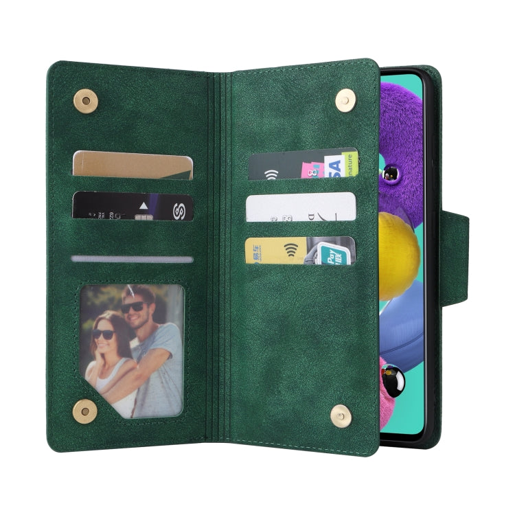 For Samsung Galaxy A51 Rivet Buckle 9 Cards Three Fold Leather Phone Case