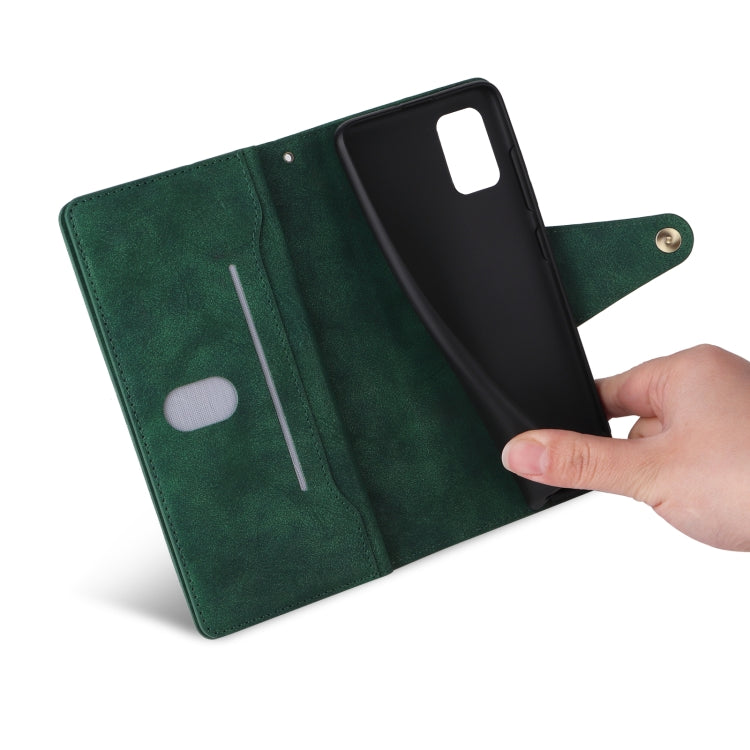 For Samsung Galaxy A51 Rivet Buckle 9 Cards Three Fold Leather Phone Case