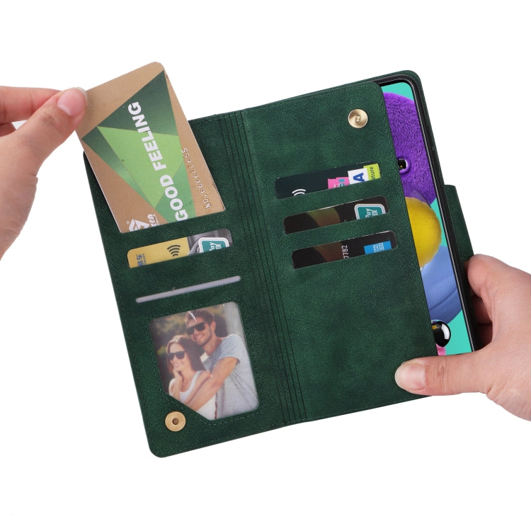 For Samsung Galaxy A51 Rivet Buckle 9 Cards Three Fold Leather Phone Case