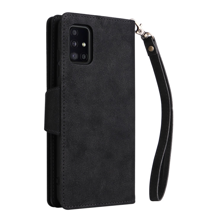 For Samsung Galaxy A51 5G Rivet Buckle 9 Cards Three Fold Leather Phone Case