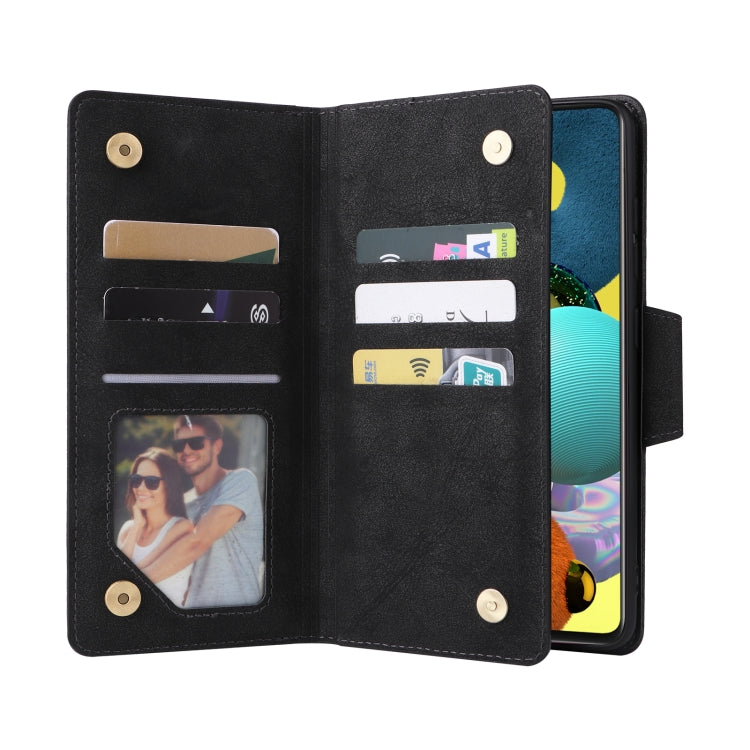 For Samsung Galaxy A51 5G Rivet Buckle 9 Cards Three Fold Leather Phone Case