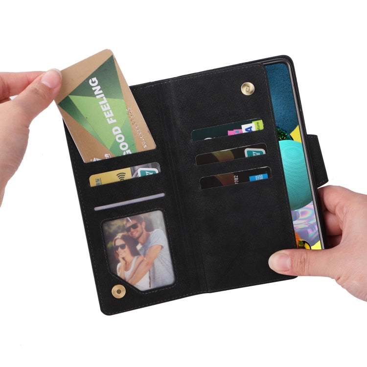 For Samsung Galaxy A51 5G Rivet Buckle 9 Cards Three Fold Leather Phone Case
