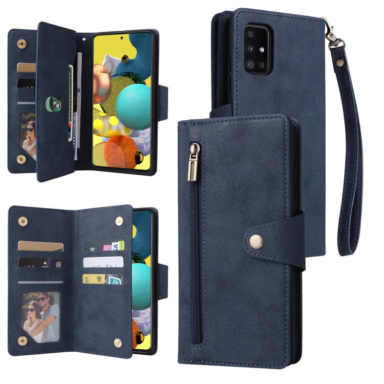 For Samsung Galaxy A51 5G Rivet Buckle 9 Cards Three Fold Leather Phone Case