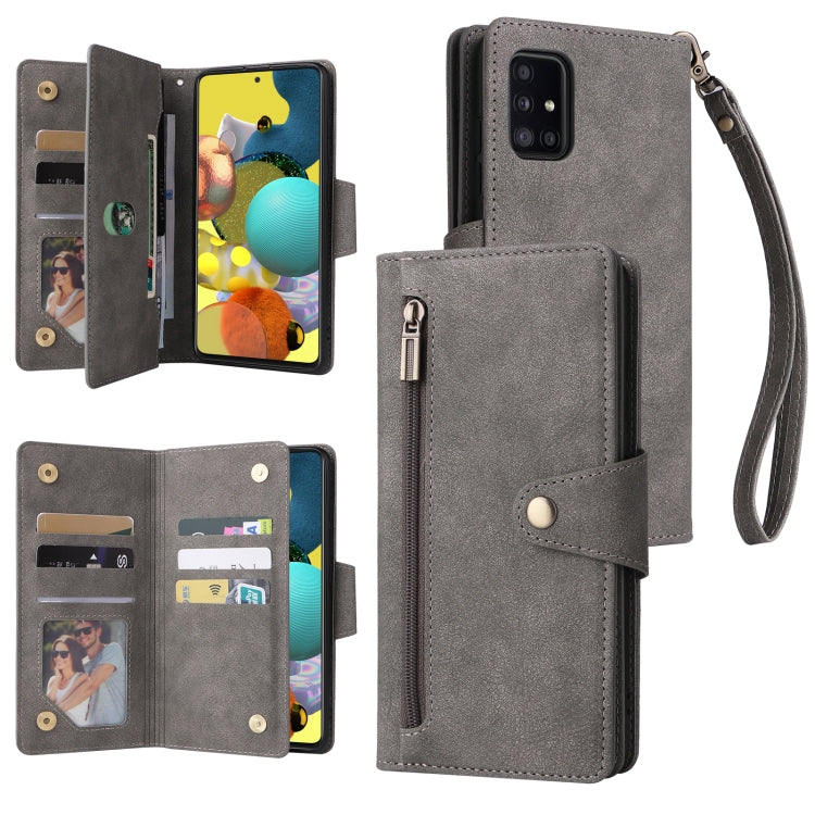 For Samsung Galaxy A51 5G Rivet Buckle 9 Cards Three Fold Leather Phone Case