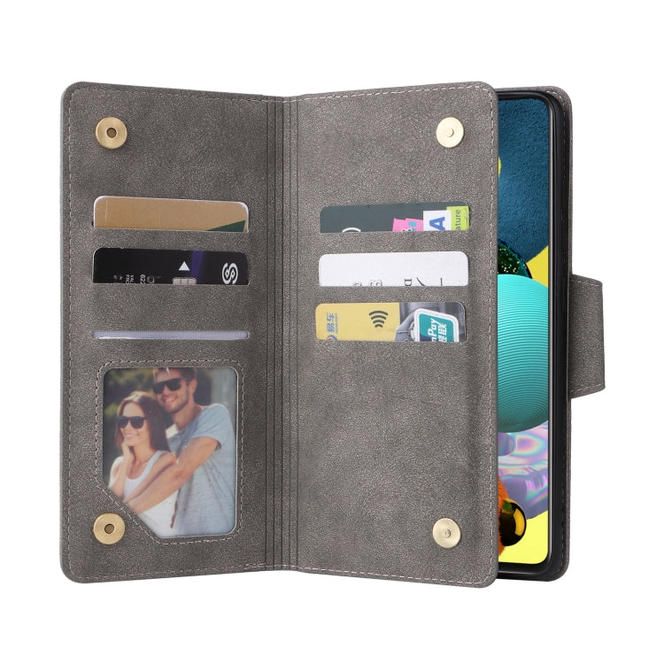 For Samsung Galaxy A51 5G Rivet Buckle 9 Cards Three Fold Leather Phone Case
