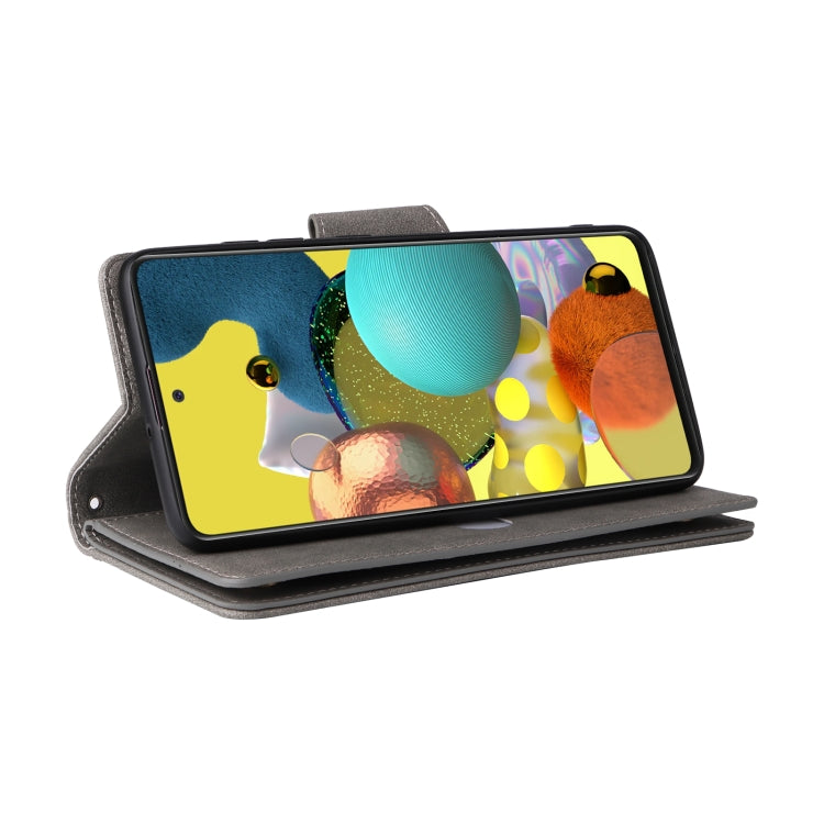 For Samsung Galaxy A51 5G Rivet Buckle 9 Cards Three Fold Leather Phone Case