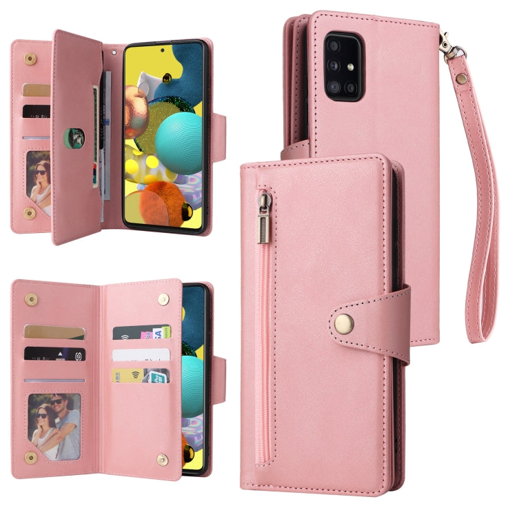 For Samsung Galaxy A51 5G Rivet Buckle 9 Cards Three Fold Leather Phone Case