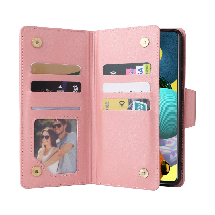 For Samsung Galaxy A51 5G Rivet Buckle 9 Cards Three Fold Leather Phone Case