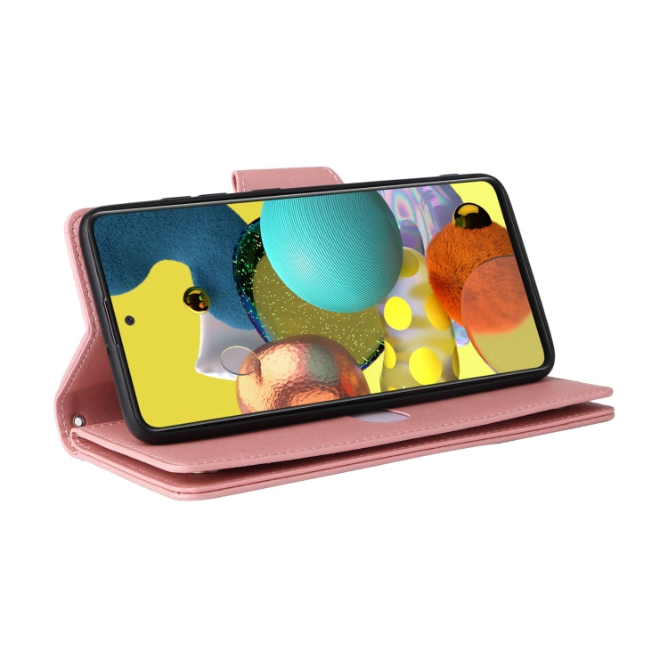 For Samsung Galaxy A51 5G Rivet Buckle 9 Cards Three Fold Leather Phone Case