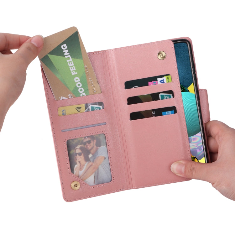 For Samsung Galaxy A51 5G Rivet Buckle 9 Cards Three Fold Leather Phone Case