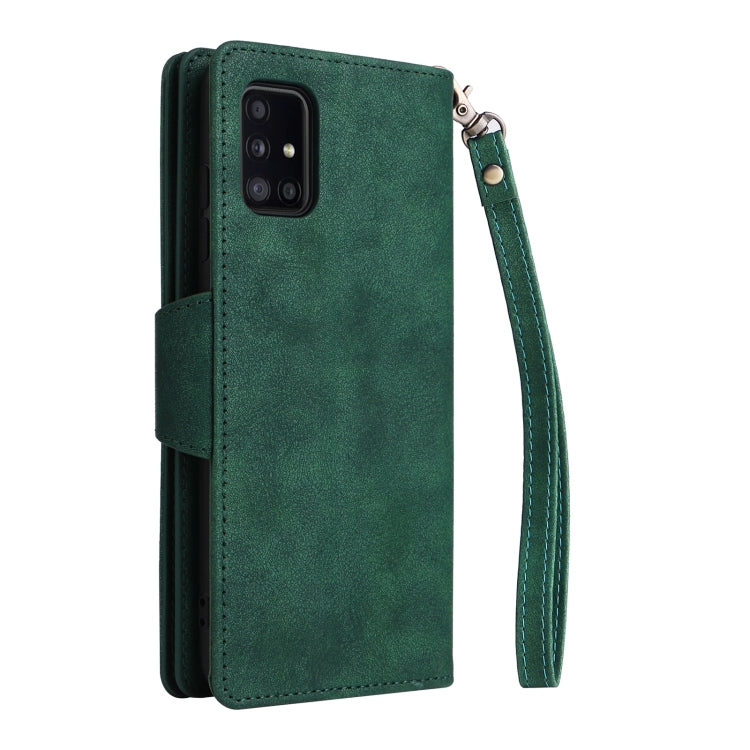 For Samsung Galaxy A51 5G Rivet Buckle 9 Cards Three Fold Leather Phone Case