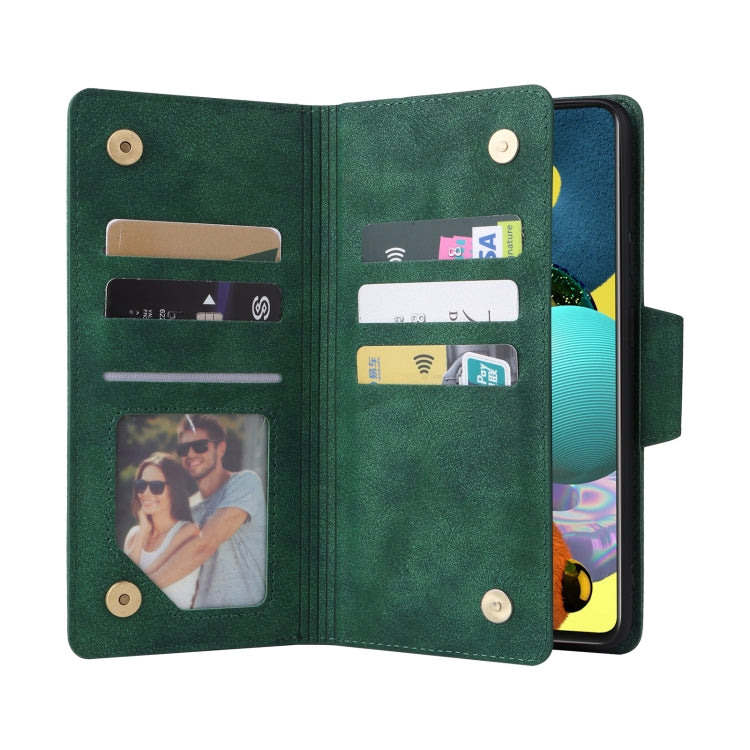 For Samsung Galaxy A51 5G Rivet Buckle 9 Cards Three Fold Leather Phone Case