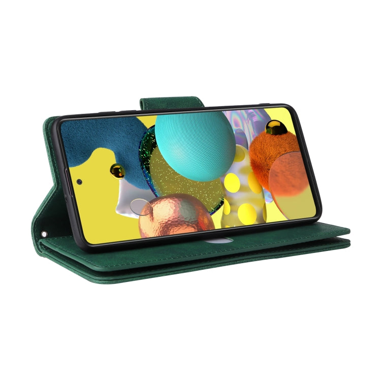 For Samsung Galaxy A51 5G Rivet Buckle 9 Cards Three Fold Leather Phone Case