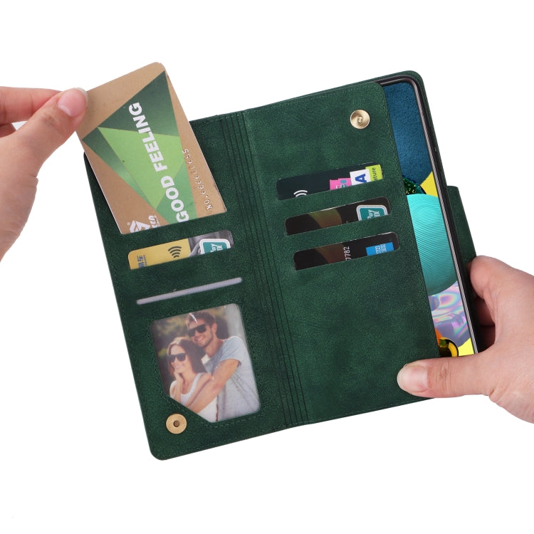 For Samsung Galaxy A51 5G Rivet Buckle 9 Cards Three Fold Leather Phone Case