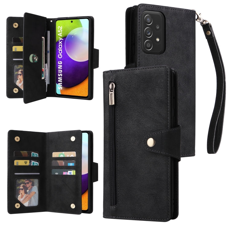 For Samsung Galaxy A52 5G Rivet Buckle 9 Cards Three Fold Leather Phone Case