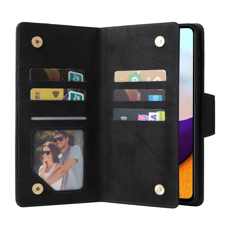 For Samsung Galaxy A52 5G Rivet Buckle 9 Cards Three Fold Leather Phone Case