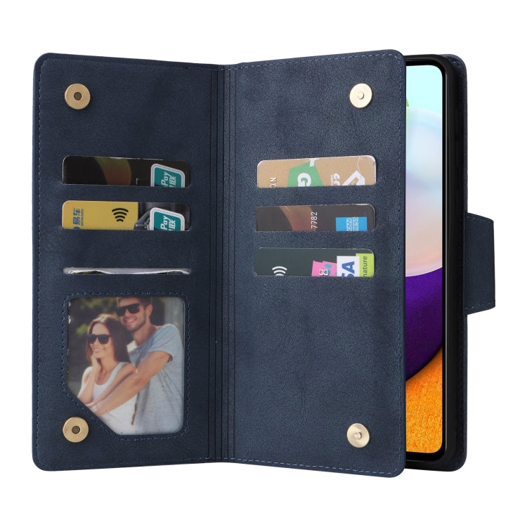 For Samsung Galaxy A52 5G Rivet Buckle 9 Cards Three Fold Leather Phone Case