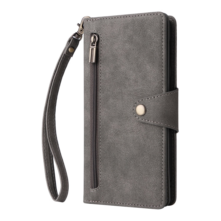 For Samsung Galaxy A52 5G Rivet Buckle 9 Cards Three Fold Leather Phone Case