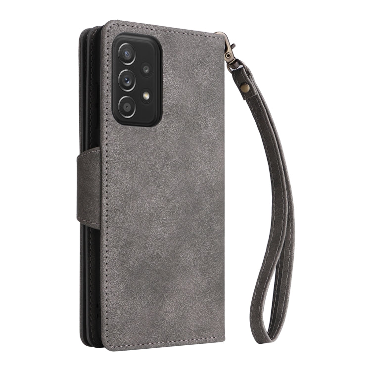 For Samsung Galaxy A52 5G Rivet Buckle 9 Cards Three Fold Leather Phone Case