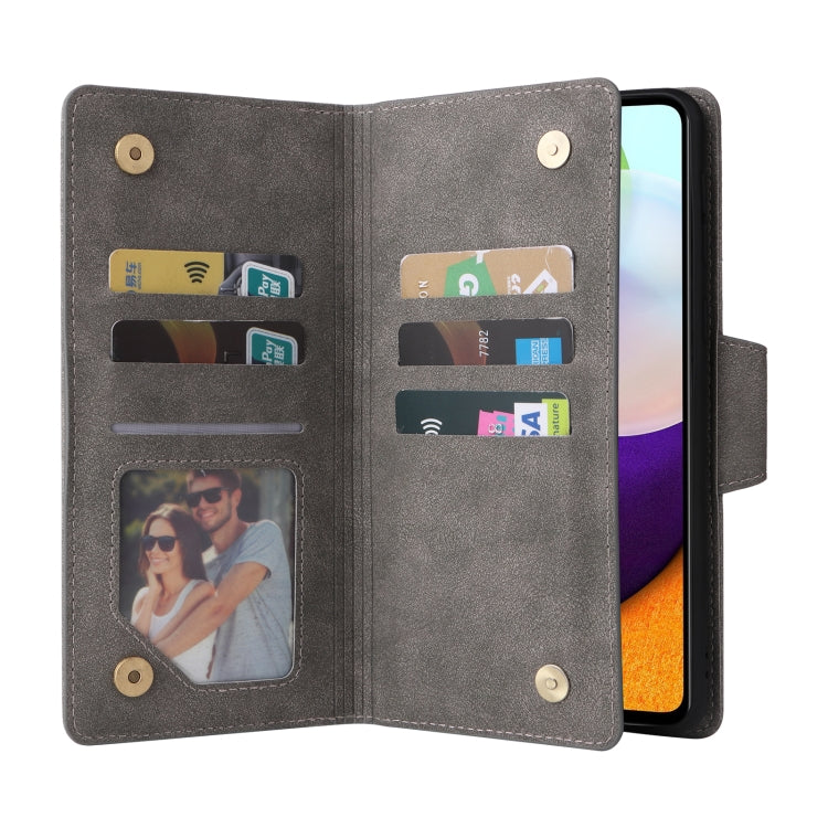 For Samsung Galaxy A52 5G Rivet Buckle 9 Cards Three Fold Leather Phone Case