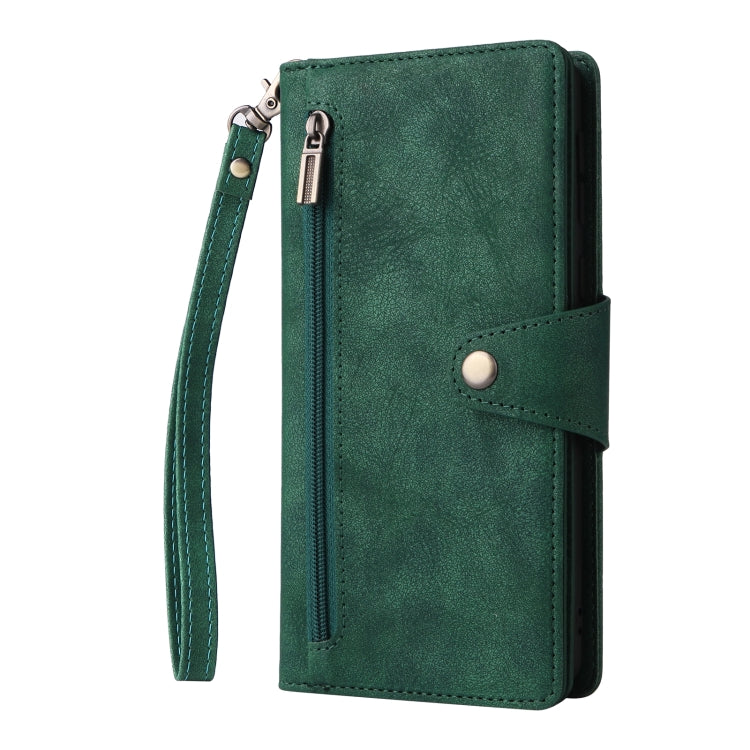 For Samsung Galaxy A52 5G Rivet Buckle 9 Cards Three Fold Leather Phone Case