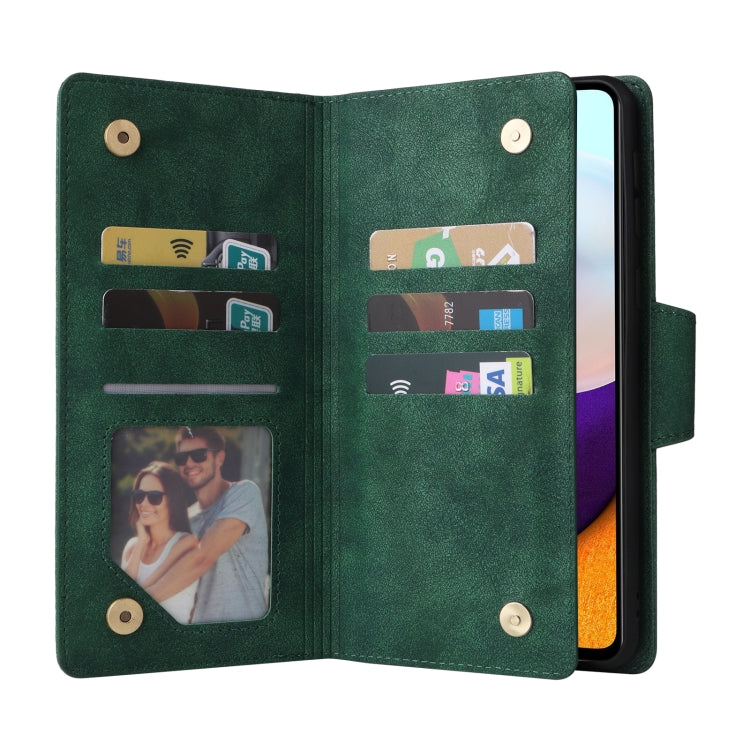 For Samsung Galaxy A52 5G Rivet Buckle 9 Cards Three Fold Leather Phone Case
