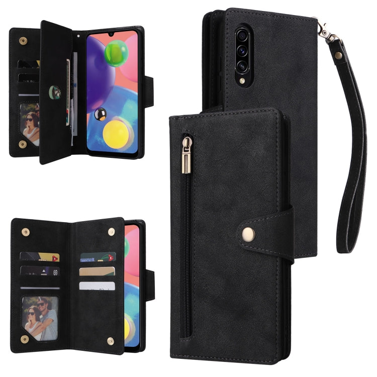 For Samsung Galaxy A70/A70S Rivet Buckle 9 Cards Three Fold Leather Phone Case