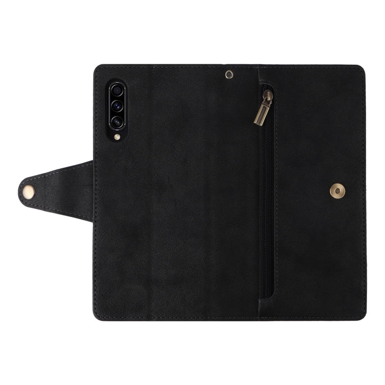 For Samsung Galaxy A70/A70S Rivet Buckle 9 Cards Three Fold Leather Phone Case