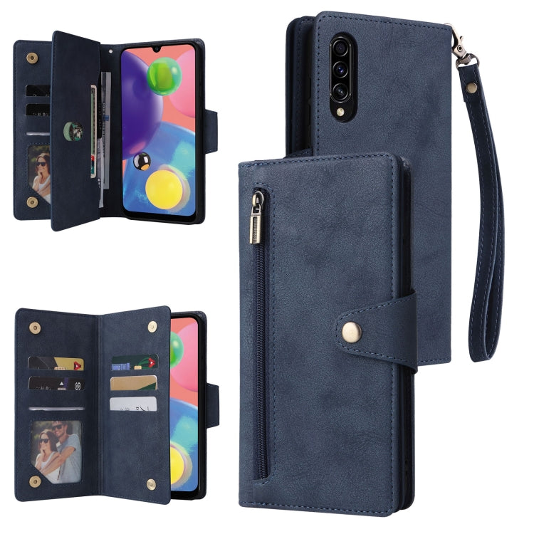 For Samsung Galaxy A70/A70S Rivet Buckle 9 Cards Three Fold Leather Phone Case