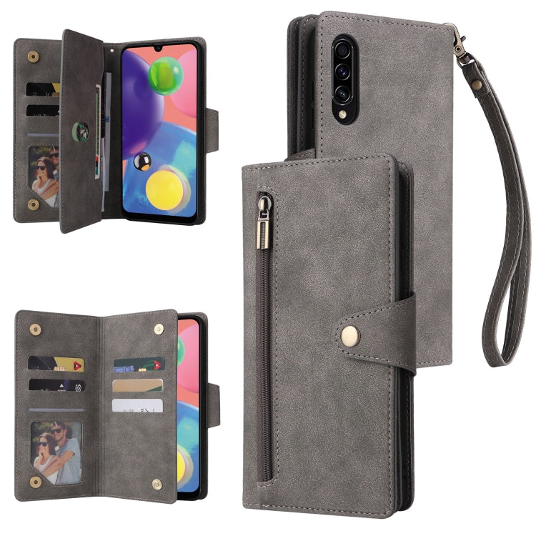 For Samsung Galaxy A70/A70S Rivet Buckle 9 Cards Three Fold Leather Phone Case