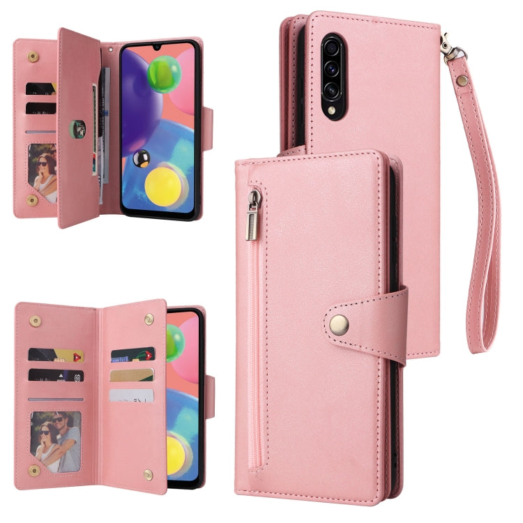 For Samsung Galaxy A70/A70S Rivet Buckle 9 Cards Three Fold Leather Phone Case