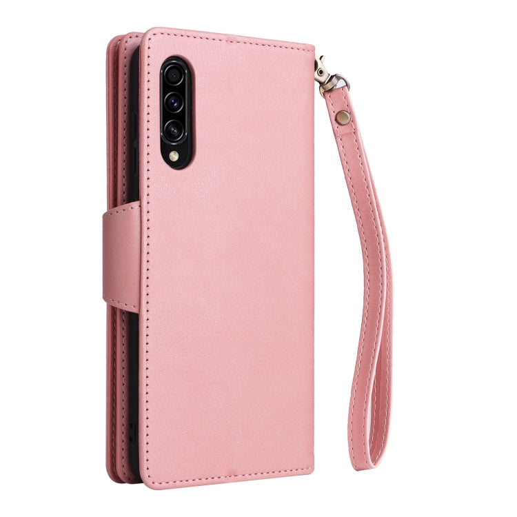 For Samsung Galaxy A70/A70S Rivet Buckle 9 Cards Three Fold Leather Phone Case