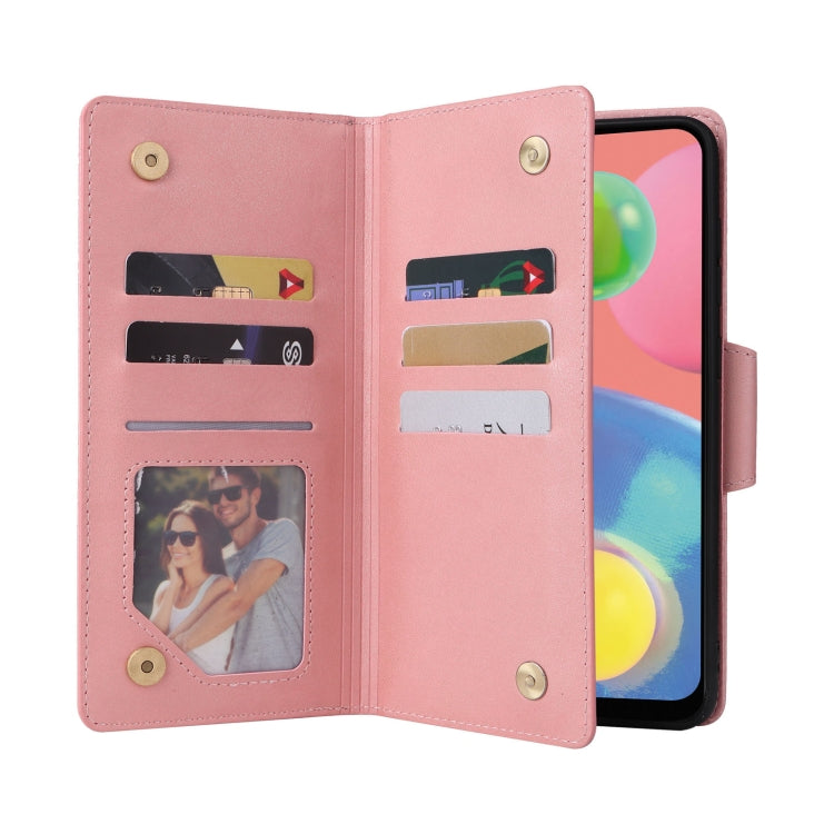 For Samsung Galaxy A70/A70S Rivet Buckle 9 Cards Three Fold Leather Phone Case