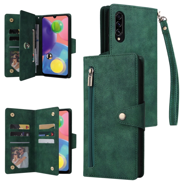 For Samsung Galaxy A70/A70S Rivet Buckle 9 Cards Three Fold Leather Phone Case