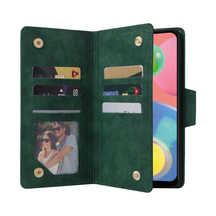 For Samsung Galaxy A70/A70S Rivet Buckle 9 Cards Three Fold Leather Phone Case