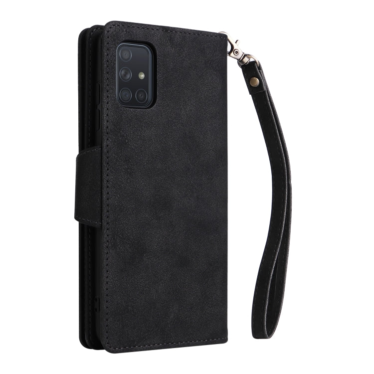 For Samsung Galaxy A71 Rivet Buckle 9 Cards Three Fold Leather Phone Case