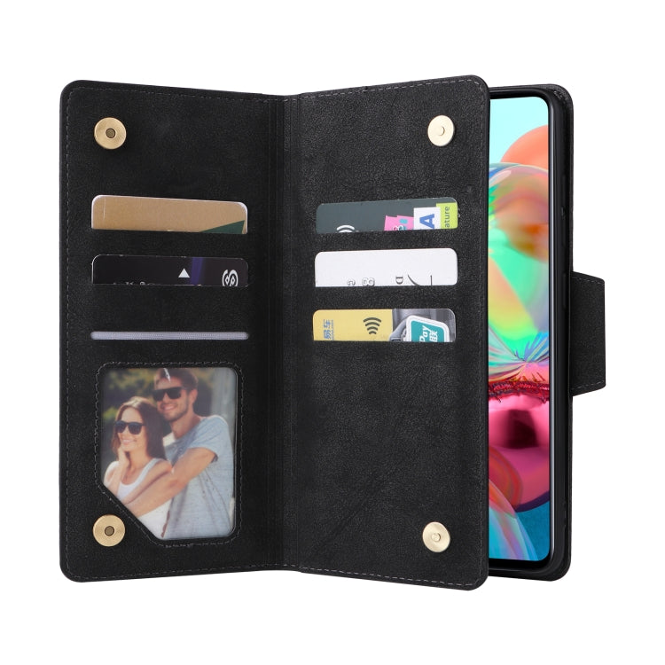 For Samsung Galaxy A71 Rivet Buckle 9 Cards Three Fold Leather Phone Case