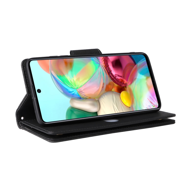 For Samsung Galaxy A71 Rivet Buckle 9 Cards Three Fold Leather Phone Case