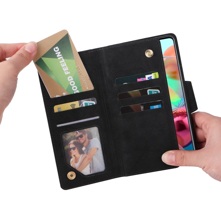 For Samsung Galaxy A71 Rivet Buckle 9 Cards Three Fold Leather Phone Case