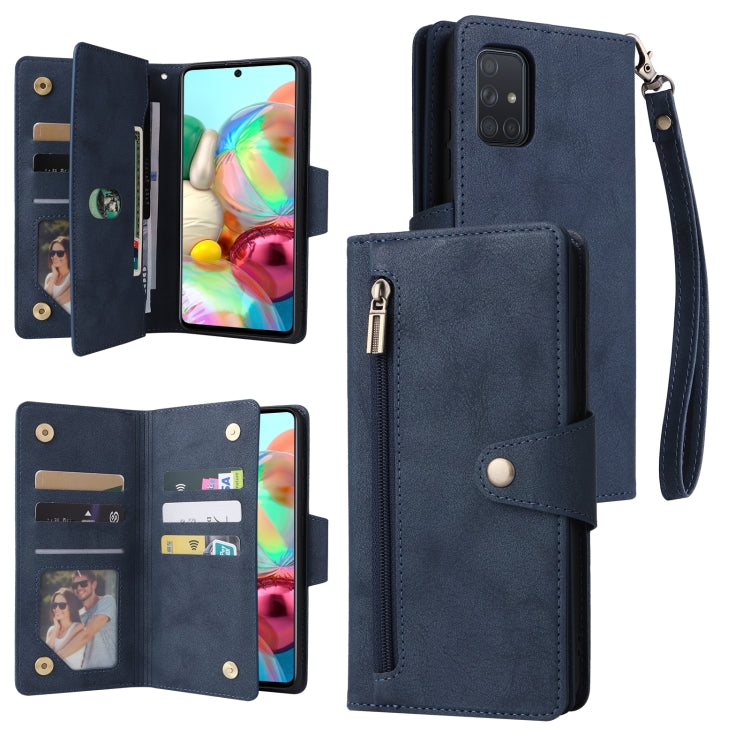 For Samsung Galaxy A71 Rivet Buckle 9 Cards Three Fold Leather Phone Case