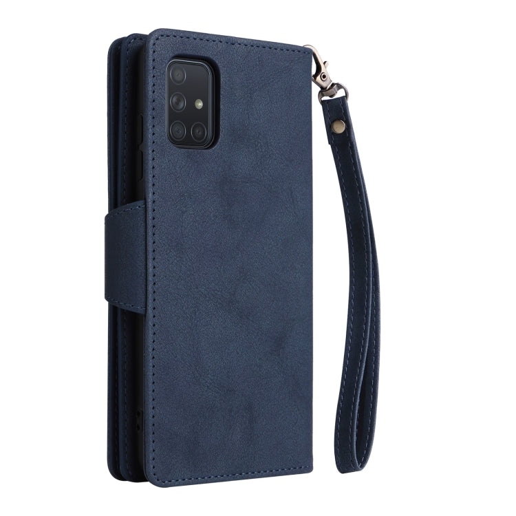 For Samsung Galaxy A71 Rivet Buckle 9 Cards Three Fold Leather Phone Case