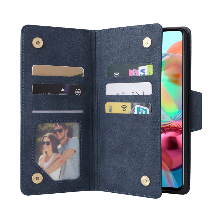 For Samsung Galaxy A71 Rivet Buckle 9 Cards Three Fold Leather Phone Case