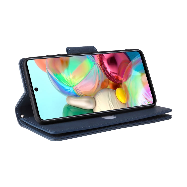 For Samsung Galaxy A71 Rivet Buckle 9 Cards Three Fold Leather Phone Case